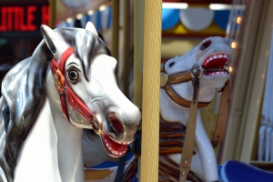 Horses on the San Francisco carousel.  I honestly tried to not make them look creepy. 